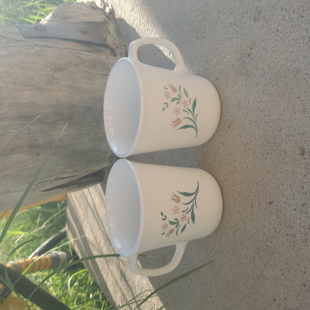 Corning USA Vintage Style Floral Coffee Mugs Set of 2 - Pink Flowers